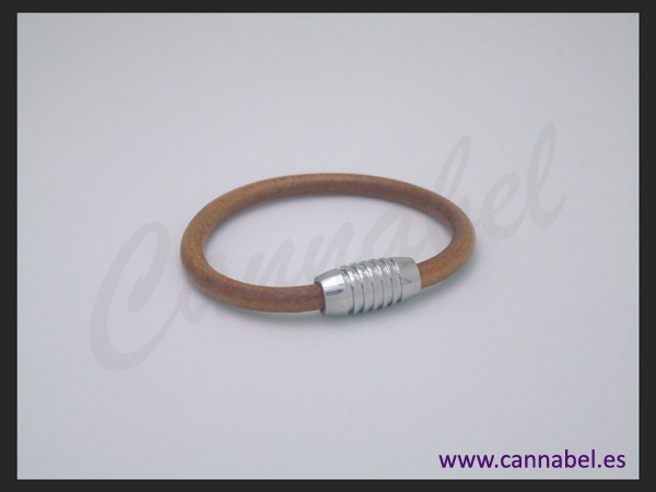 Pulsera acero y cuero camel cannabel